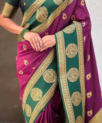 Wine woven zari traditional motifs work silk blend    5