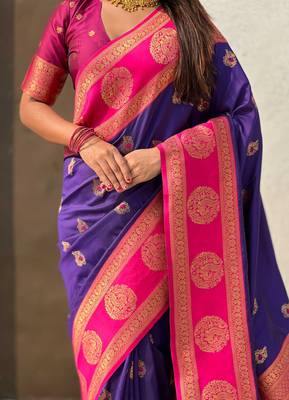 Purple woven zari traditional motifs work silk blend    5