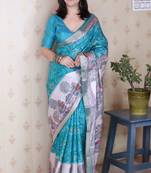 Sea green color beautiful trendy looks classy tussar silk saree