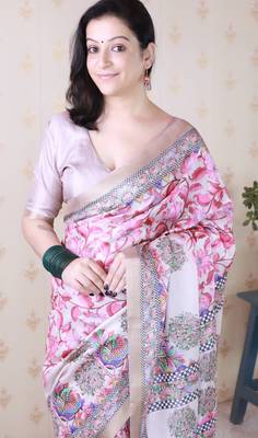 Beige trendy looks classy tussar silk blend saree 3