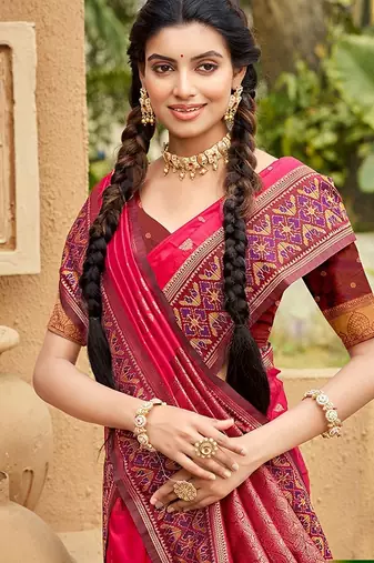 Pink soft silk blend woven ethnic ceremonial saree