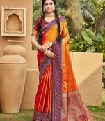 Orange color soft silk fabric woven designer ethnic ceremonial saree