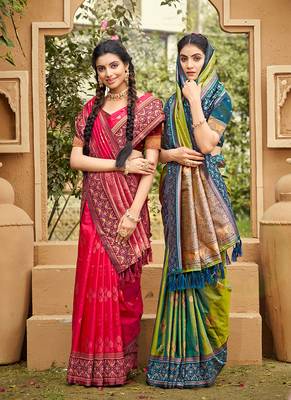 Green soft silk blend woven ethnic ceremonial saree 2