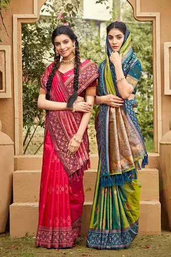 Green soft silk blend woven ethnic ceremonial saree