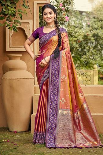 Lavender color soft silk fabric woven designer ethnic ceremonial saree