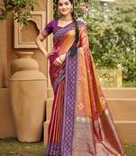 Lavender color soft silk fabric woven designer ethnic ceremonial saree