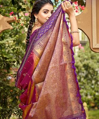 Lavender soft silk blend woven ethnic ceremonial saree 2