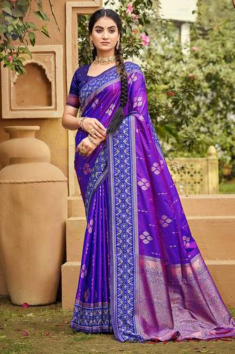 Purple color soft silk fabric woven designer ethnic ceremonial saree