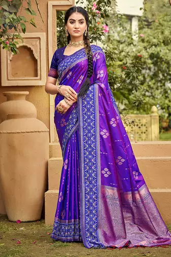 Purple color soft silk fabric woven designer ethnic ceremonial saree