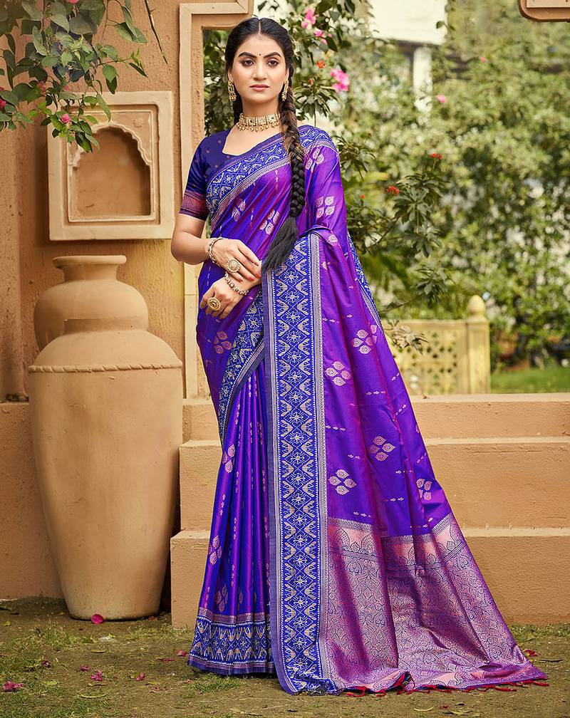 Purple color soft silk fabric woven designer ethnic ceremonial saree