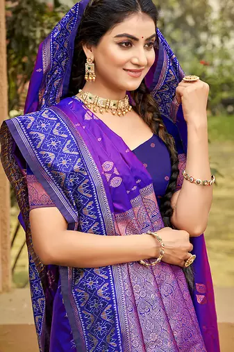 Purple soft silk blend woven ethnic ceremonial saree