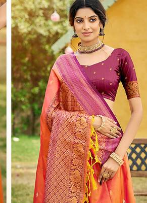Orange woven soft silk blend trendy rich looks saree 2