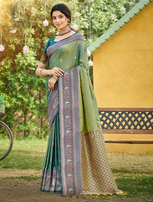 Pista woven soft silk blend trendy rich looks saree 1
