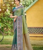 Pista color woven designer soft silk fabric trendy rich looks saree