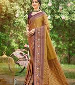 Brown color woven designer soft silk fabric trendy rich looks saree