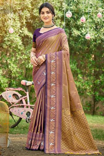 Voilet color woven designer soft silk fabric trendy rich looks saree