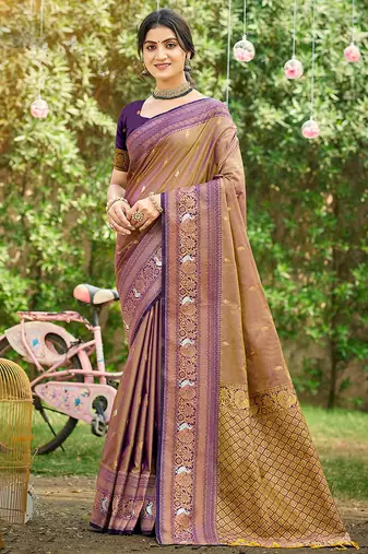 Voilet color woven designer soft silk fabric trendy rich looks saree