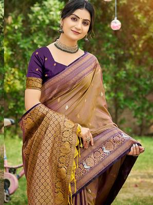 Voilet woven soft silk blend trendy rich looks saree 2