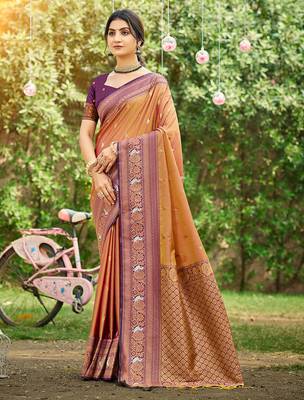 Mustard woven soft silk blend trendy rich looks saree 1