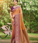 Mustard color woven designer soft silk fabric trendy rich looks saree