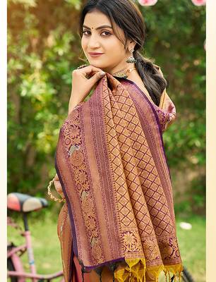 Mustard woven soft silk blend trendy rich looks saree 2