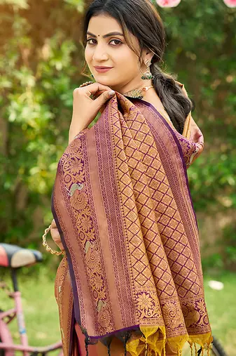Mustard woven soft silk blend trendy rich looks saree
