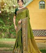 Olive color woven designer soft silk fabric trendy rich looks saree