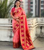 Coral soft silk fabric woven designer girlie rich look saree