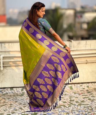 Mahendi soft silk blend woven girlie rich look saree 2