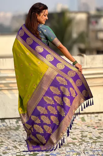 Mahendi soft silk blend woven girlie rich look saree