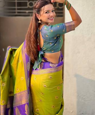 Olive woven zari traditional motifs work silk blend    4