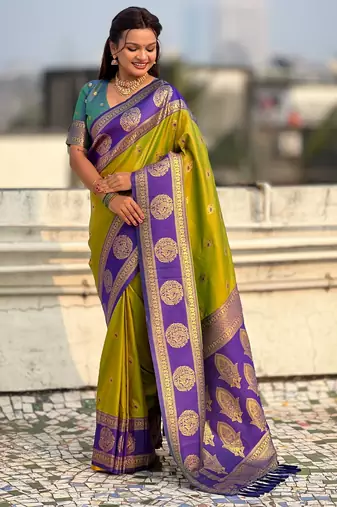 Mahendi soft silk blend woven girlie rich look saree