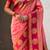Peach woven zari traditional motifs work silk blend   