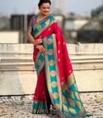 Pink color soft silk fabric woven designer girlie rich look saree