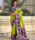 Parrot green color soft silk fabric woven designer girlie rich look saree