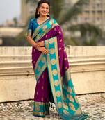 Purple soft silk fabric woven designer girlie rich look saree
