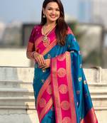 Rama color soft silk fabric woven designer girlie rich look saree