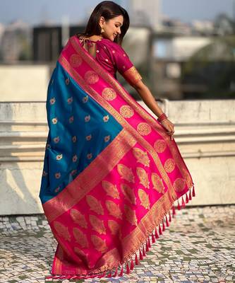 Rama soft silk blend woven girlie rich look saree 2