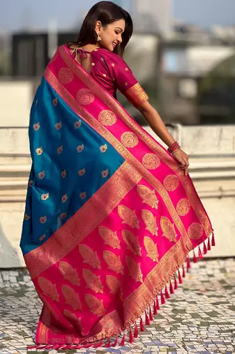 Rama soft silk blend woven girlie rich look saree