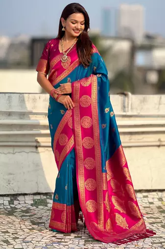 Rama soft silk blend woven girlie rich look saree