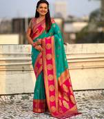 Sea green soft silk fabric woven designer girlie rich look saree