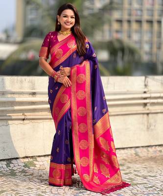 Voilet soft silk blend woven girlie rich look saree 1