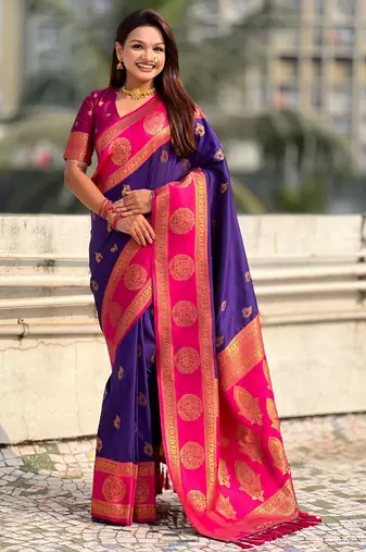 Voilet color soft silk fabric woven designer girlie rich look saree
