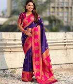 Voilet soft silk fabric woven designer girlie rich look saree