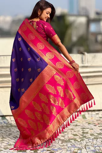 Voilet color soft silk fabric woven designer girlie rich look saree