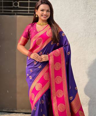 Voilet soft silk blend woven girlie rich look saree 3