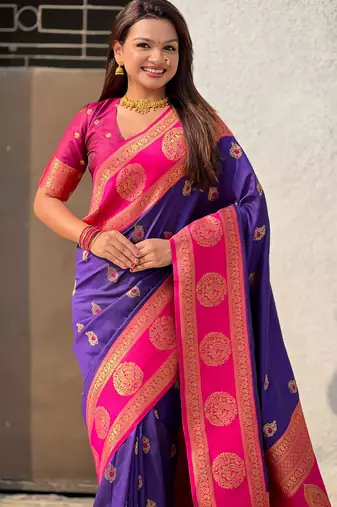 Voilet color soft silk fabric woven designer girlie rich look saree