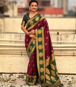 Wine color soft silk fabric woven designer girlie rich look saree
