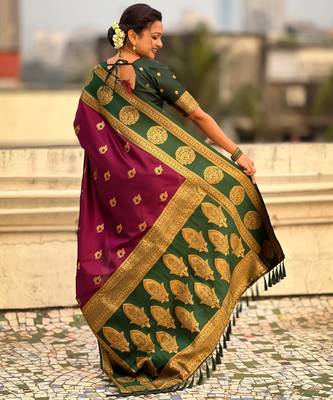 Wine soft silk blend woven girlie rich look saree 2