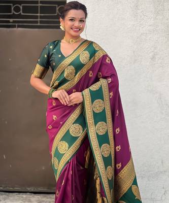 Wine soft silk blend woven girlie rich look saree 3